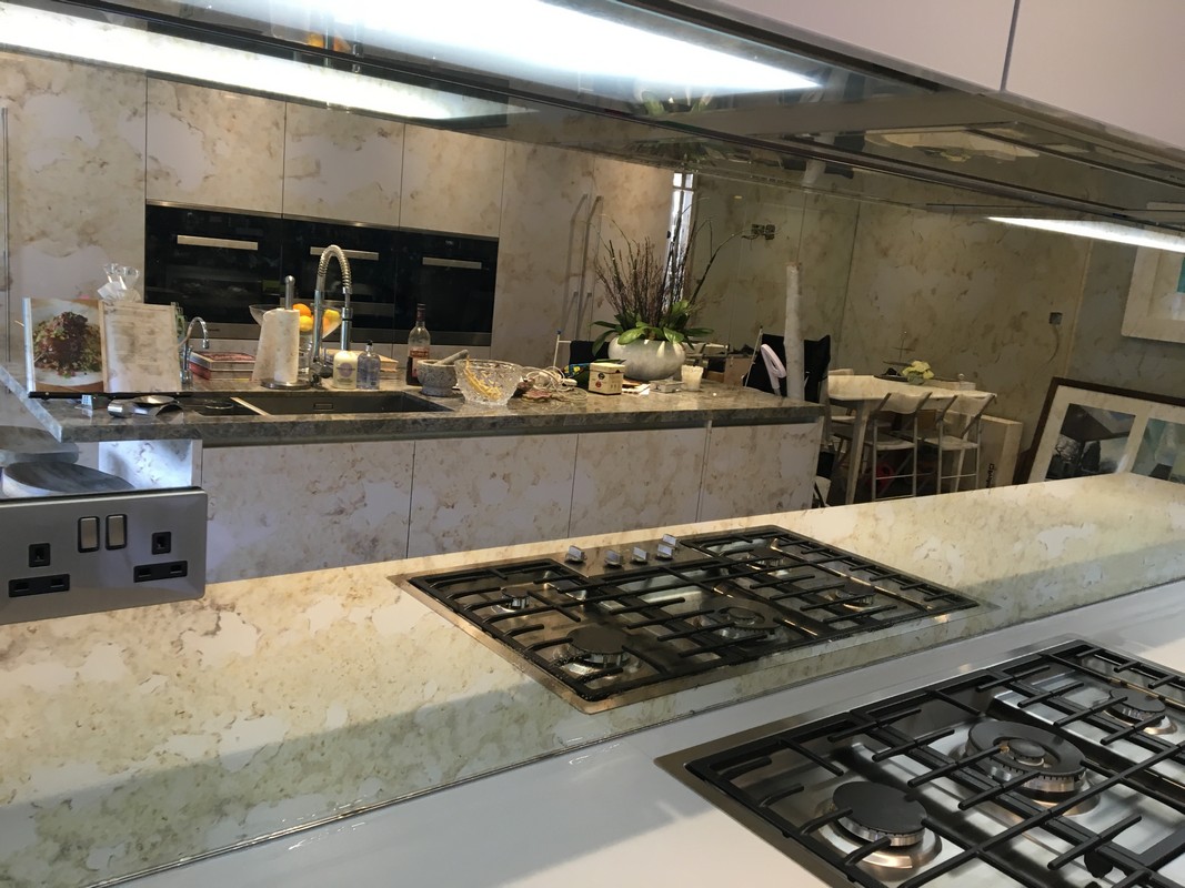 Mirror glass splashback in Dulwich luxury kitchen